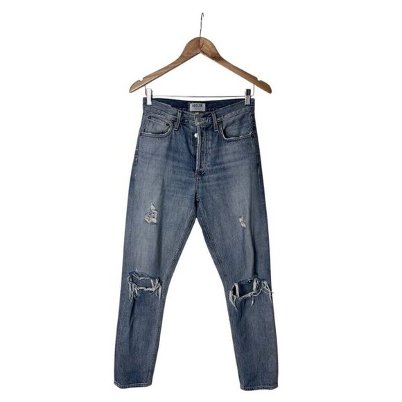 AGOLDE Jeans Blue Jamie High Rise Denim Ankle Crop Distressed Fray 24 1369 - Picture 1 of 7